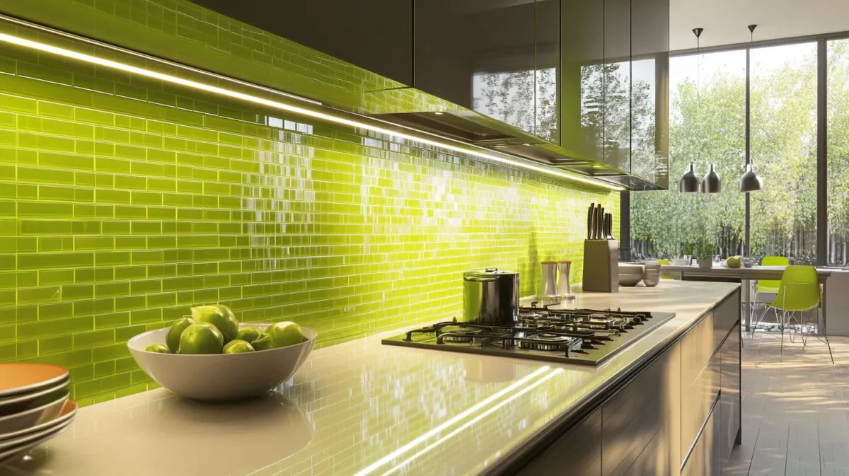 lime green bright colour kitchen wall tiles