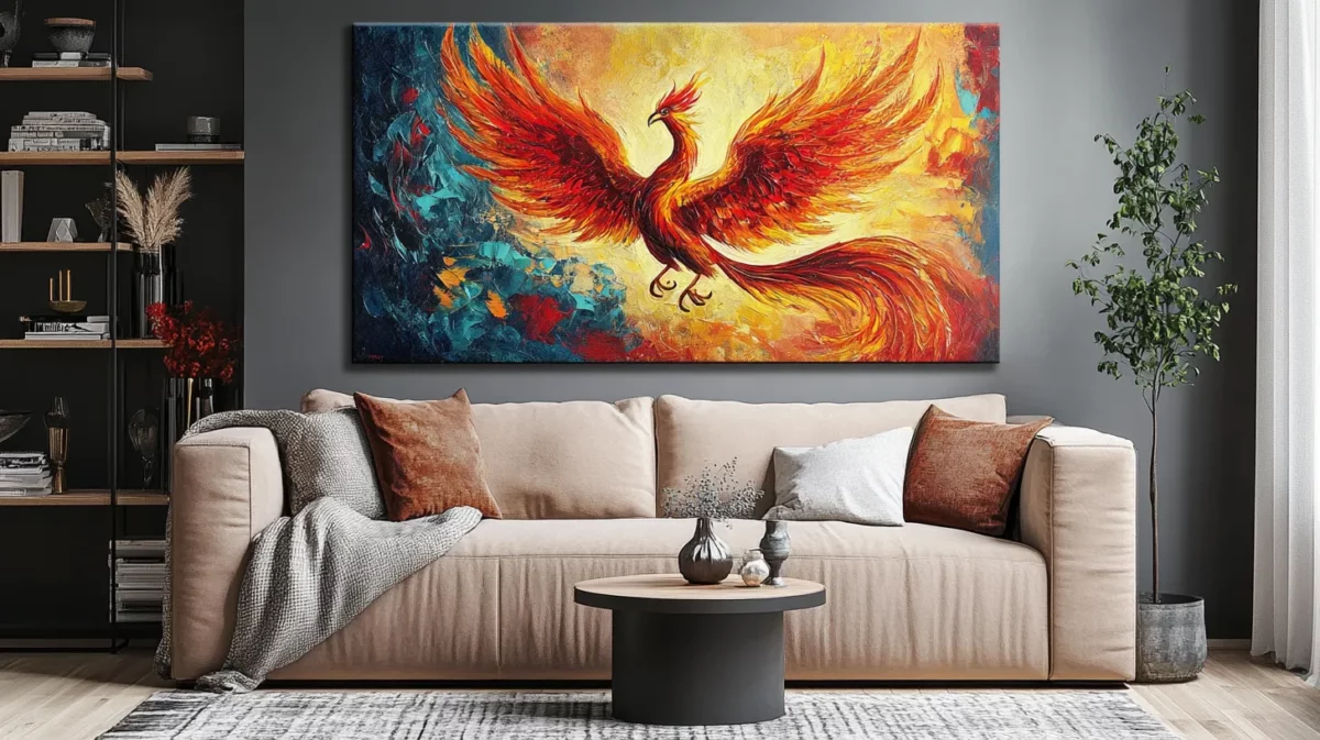 living room phoenix bird painting as per vastu