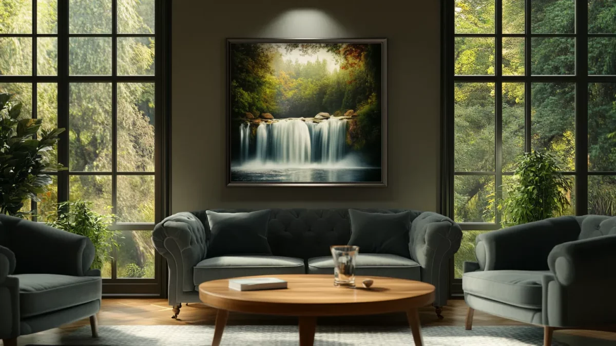 living room waterfall painting as per vastu