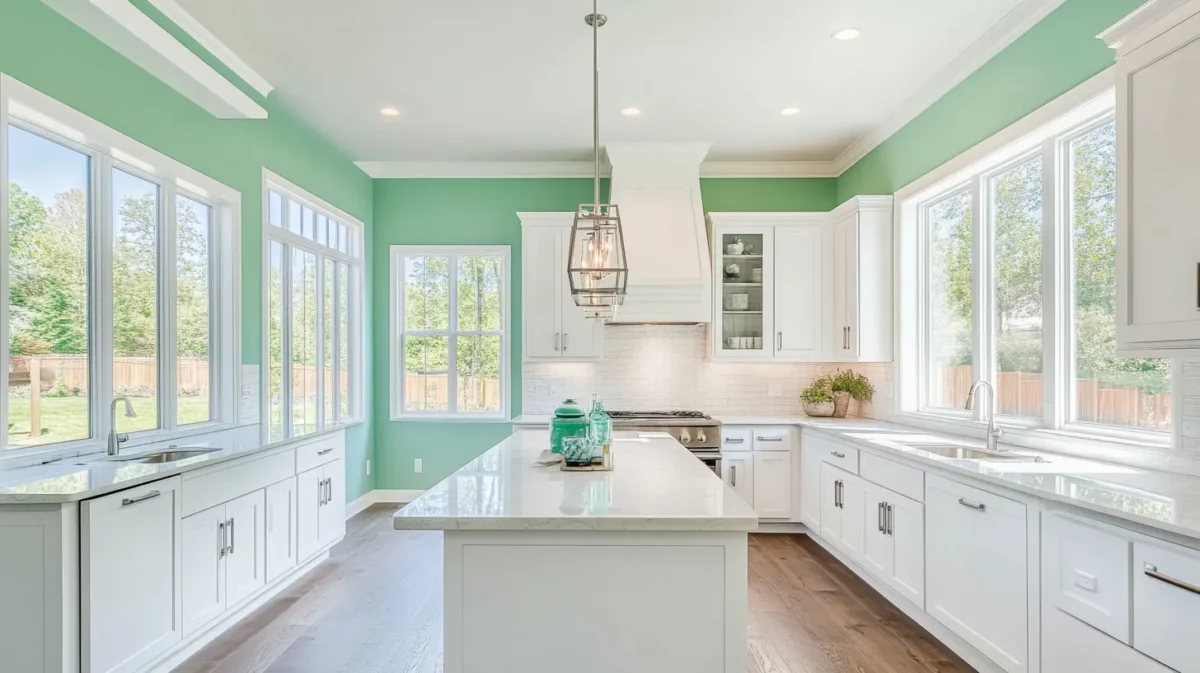 mint green and crisp white kitchen wall colour scheme