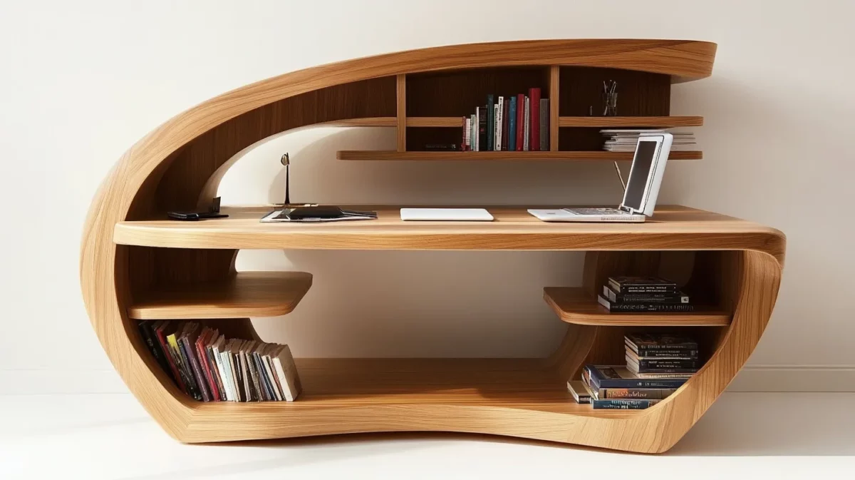 modern study table with bookshelf design for small room