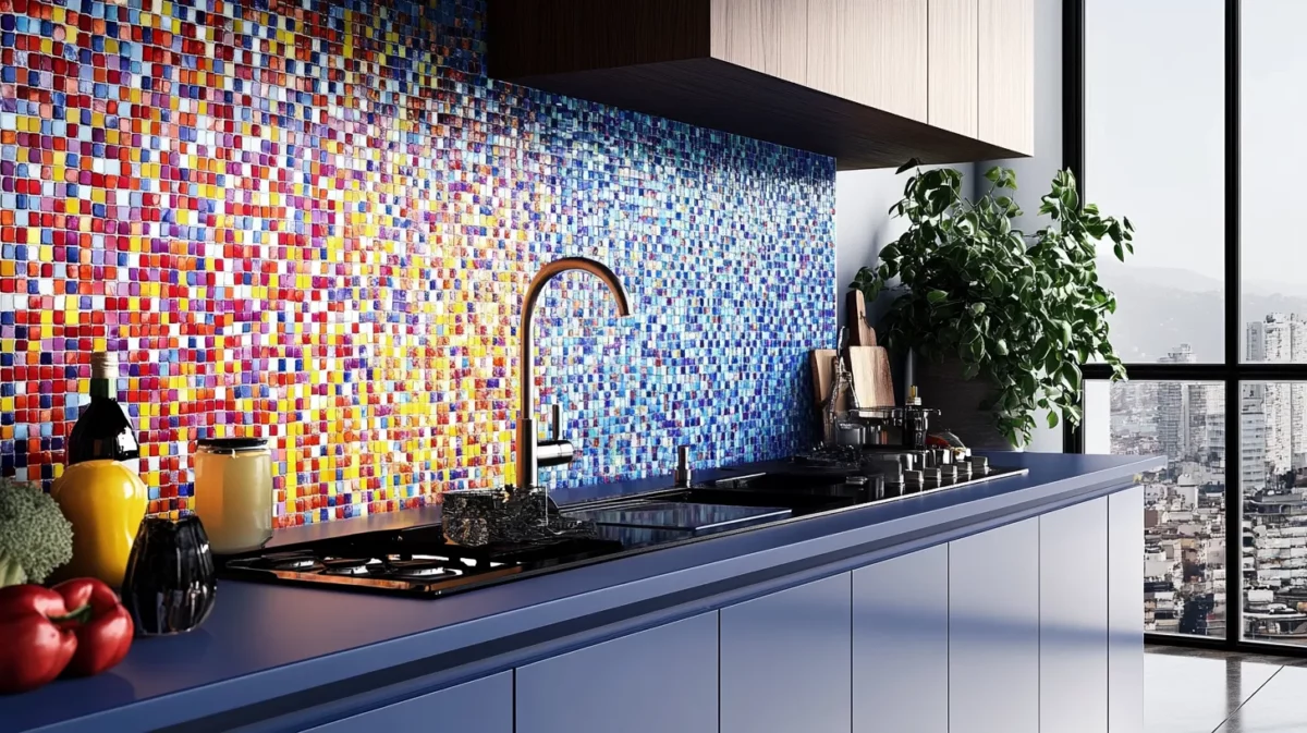 multi coloured bright colour kitchen wall tiles