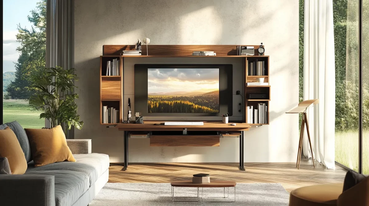 multi functional tv wall with desk