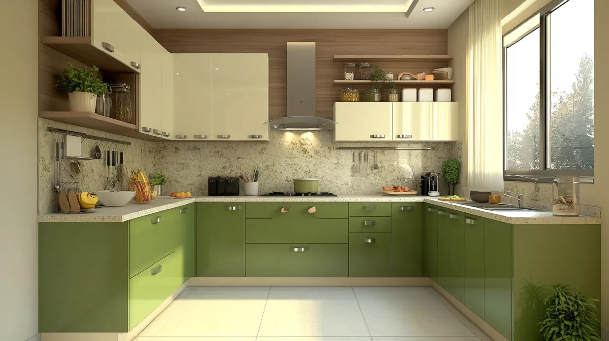 olive green and cream kitchen cupboard paint colour combination