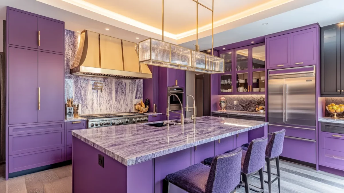 purple colour kitchen cupboard