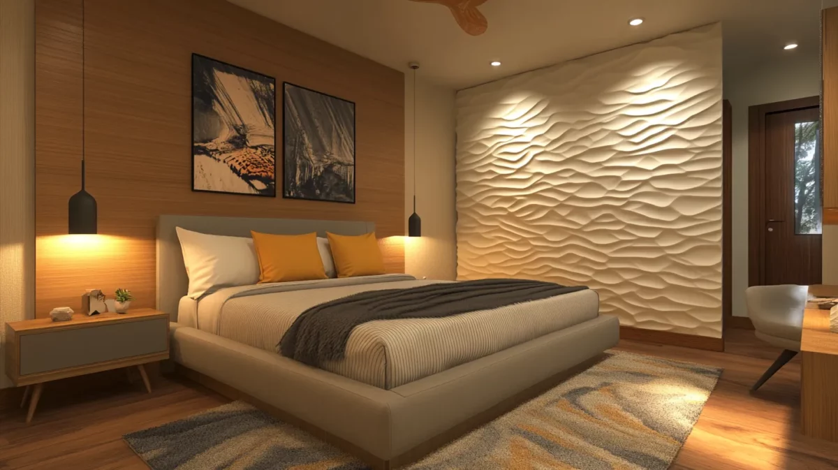 pvc wall panel designs for master bedroom with 3d effect