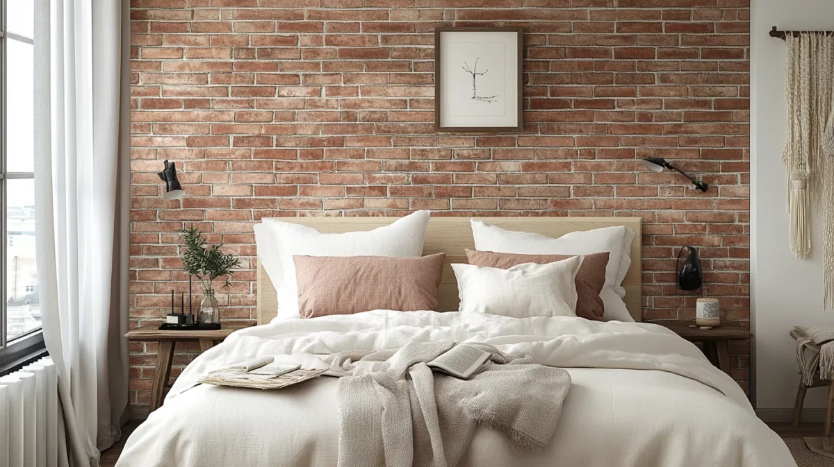 rustic brick style pvc wall panel design for bedroom