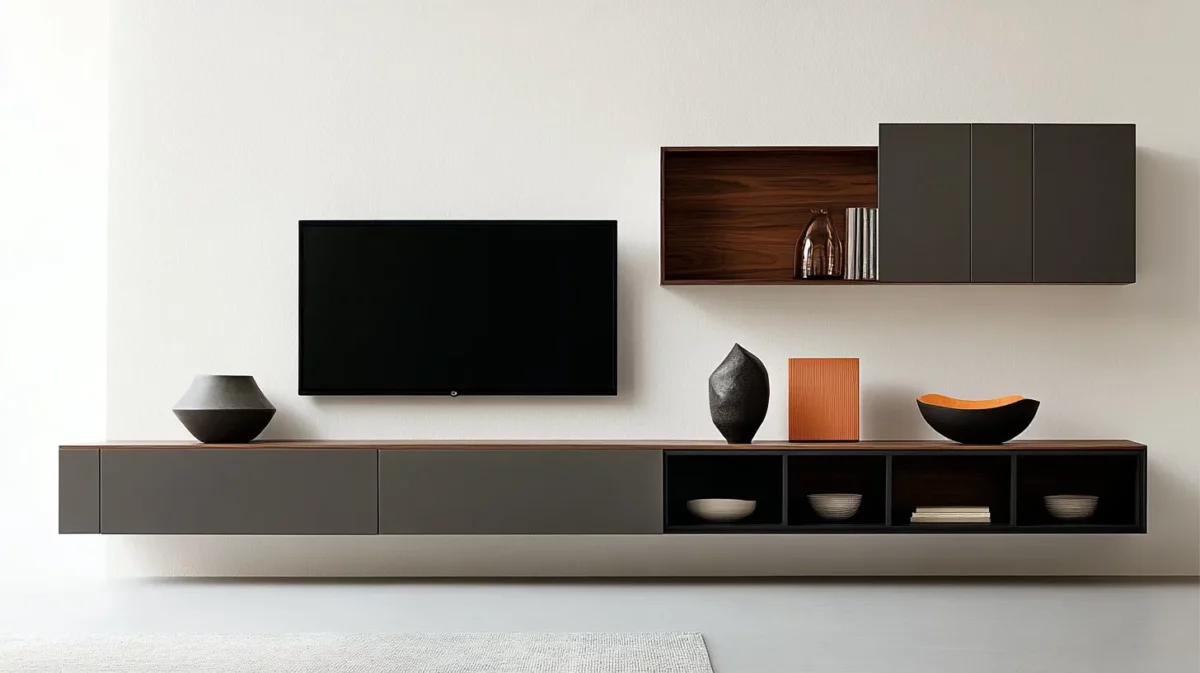 sleek wall mounted tv wall design in hall