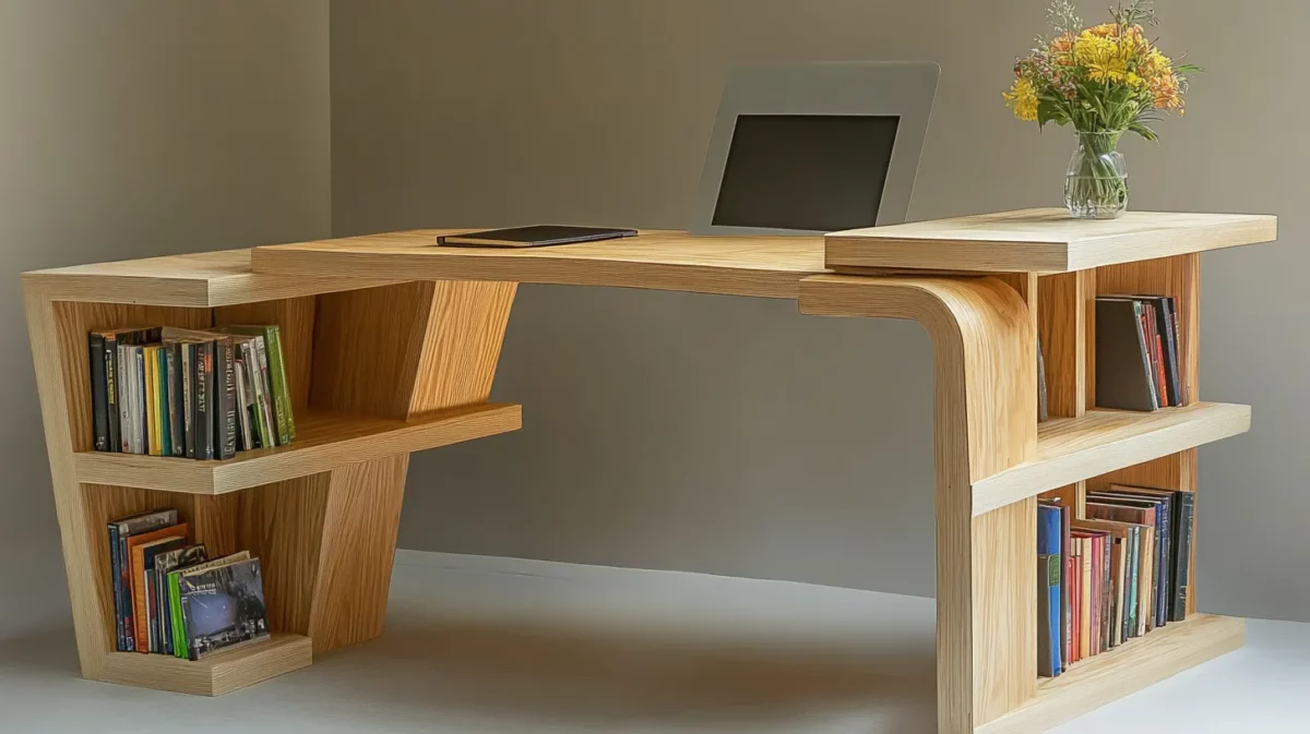 space saving modern study table design with bookshelf