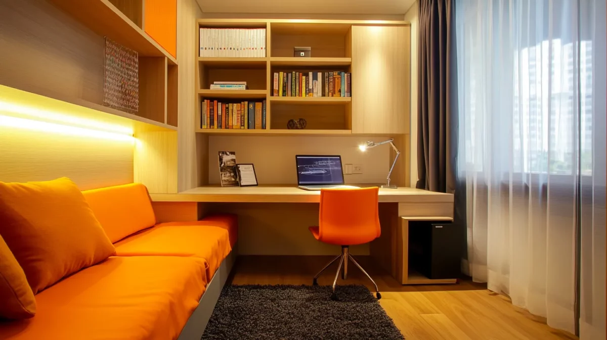 space saving study table with bookshelf design for small room