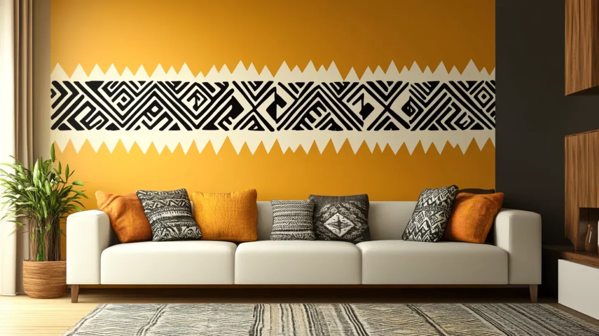 tribal art wall stencil design for living room