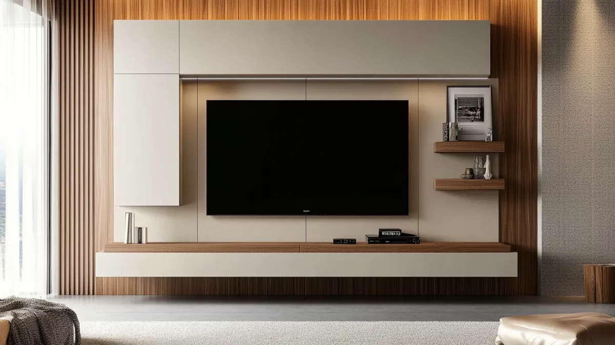 tv panel design with concealed storage