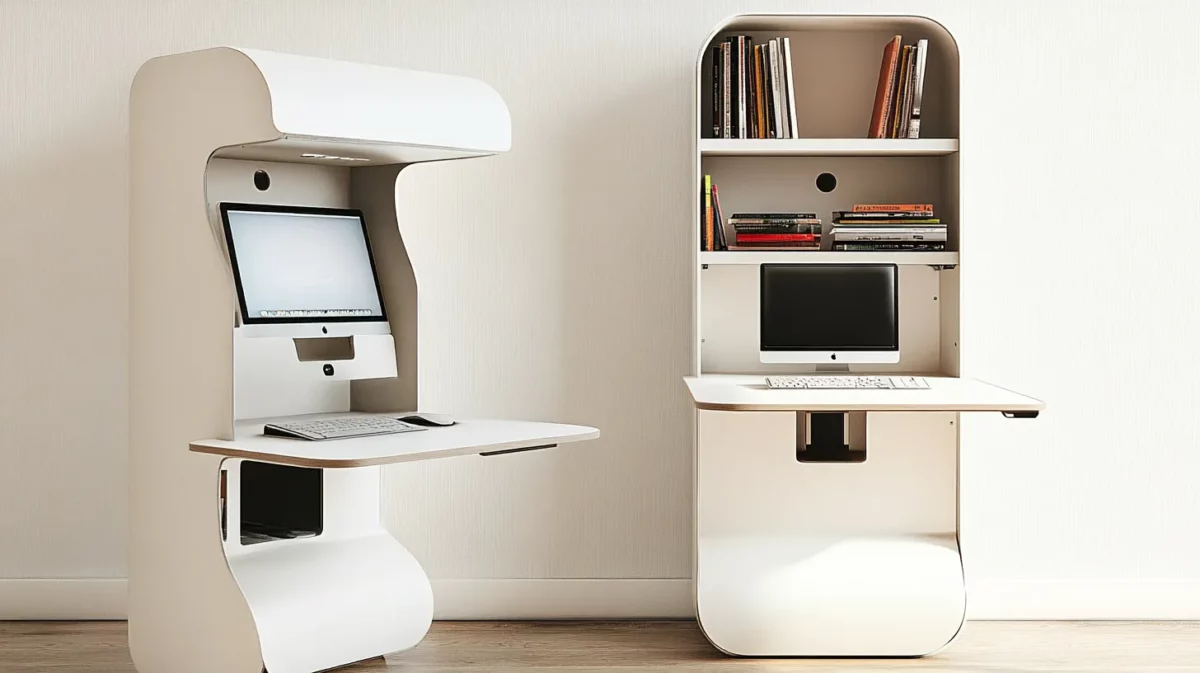 vertical study table with bookshelf design for small room