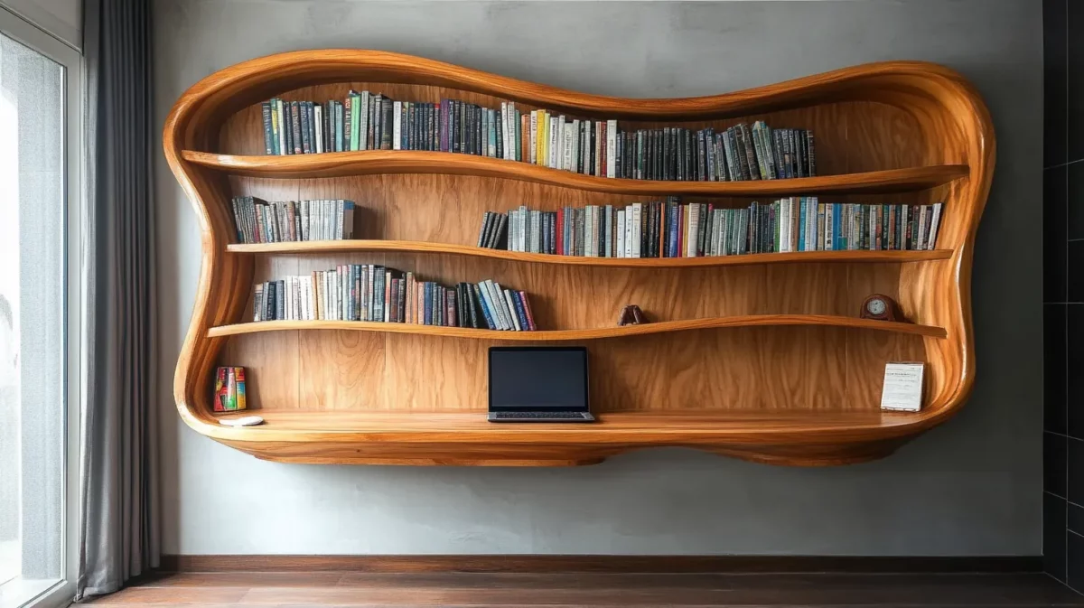 wall mounted bookshelf design with study table