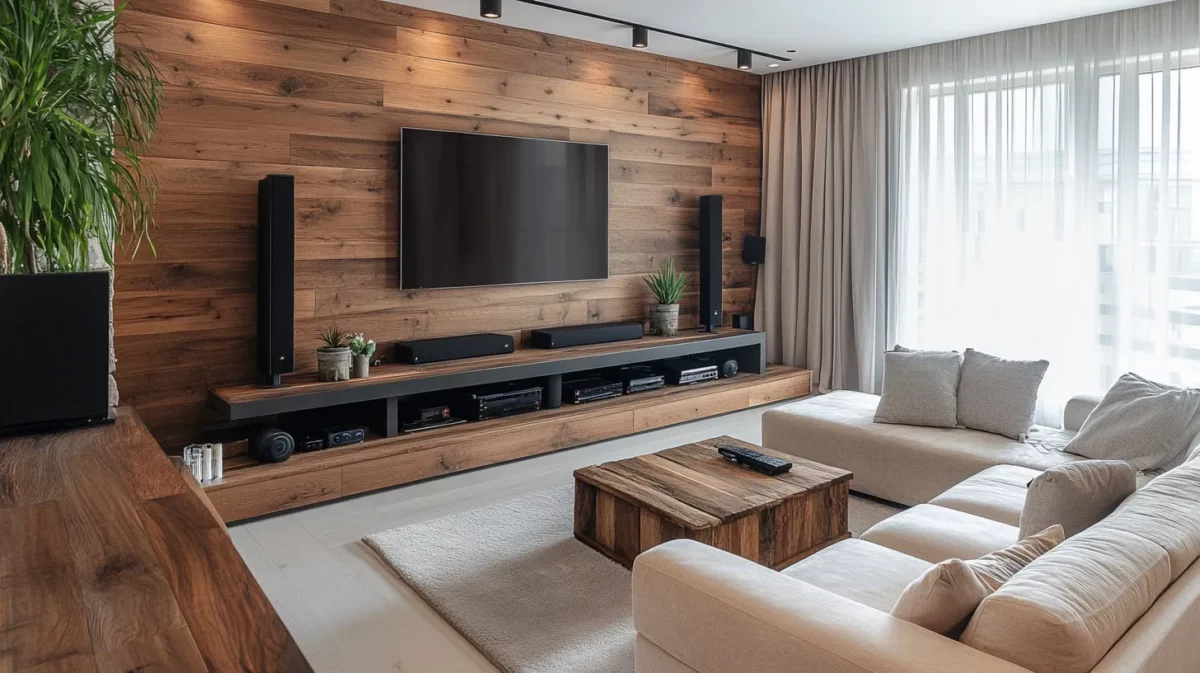 wood elements modern living room interior design idea